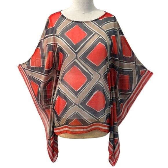 Outback Poncho Top Size Medium Red Semi-Sheer NWOT - Picture 2 of 9